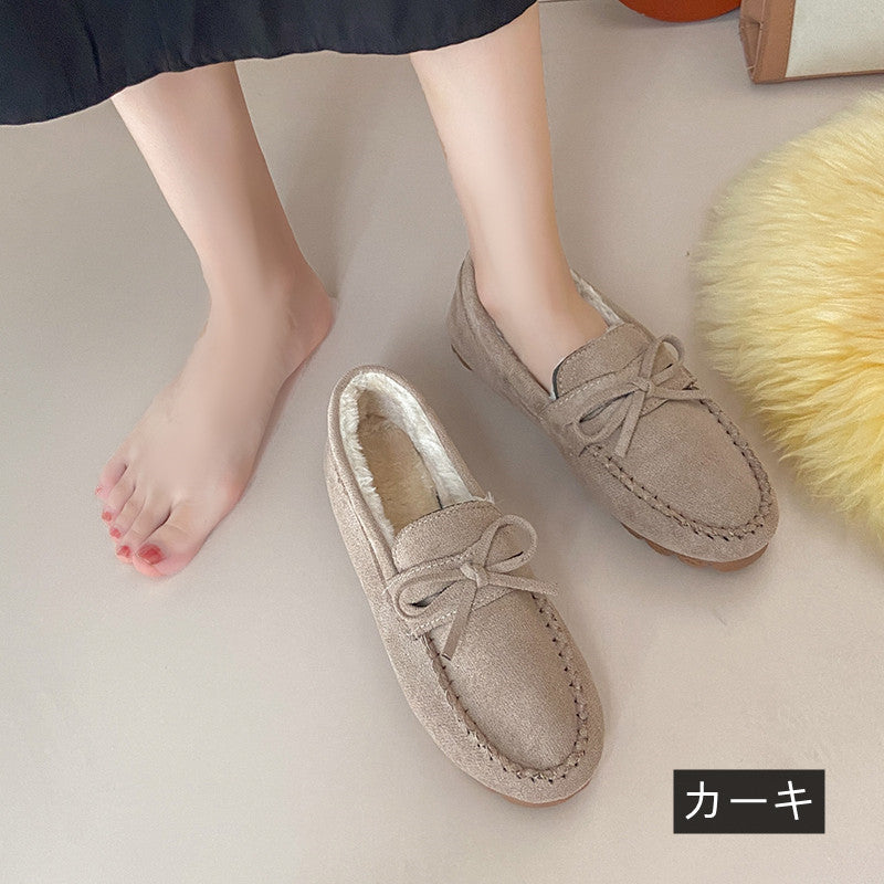 ローファー｜シューズ裏起毛暖かい冬パンプス｜キャメルの商品イメージ