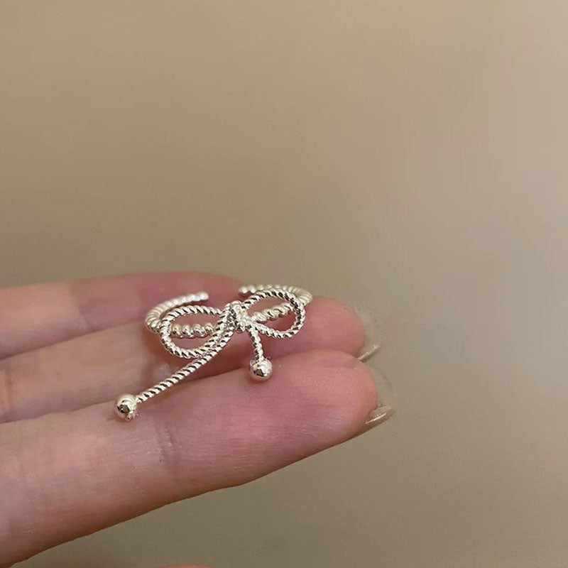 3本組リング｜セットリボン・パール・チェーンシルバーカラー可愛いアクセサリーの商品イメージ