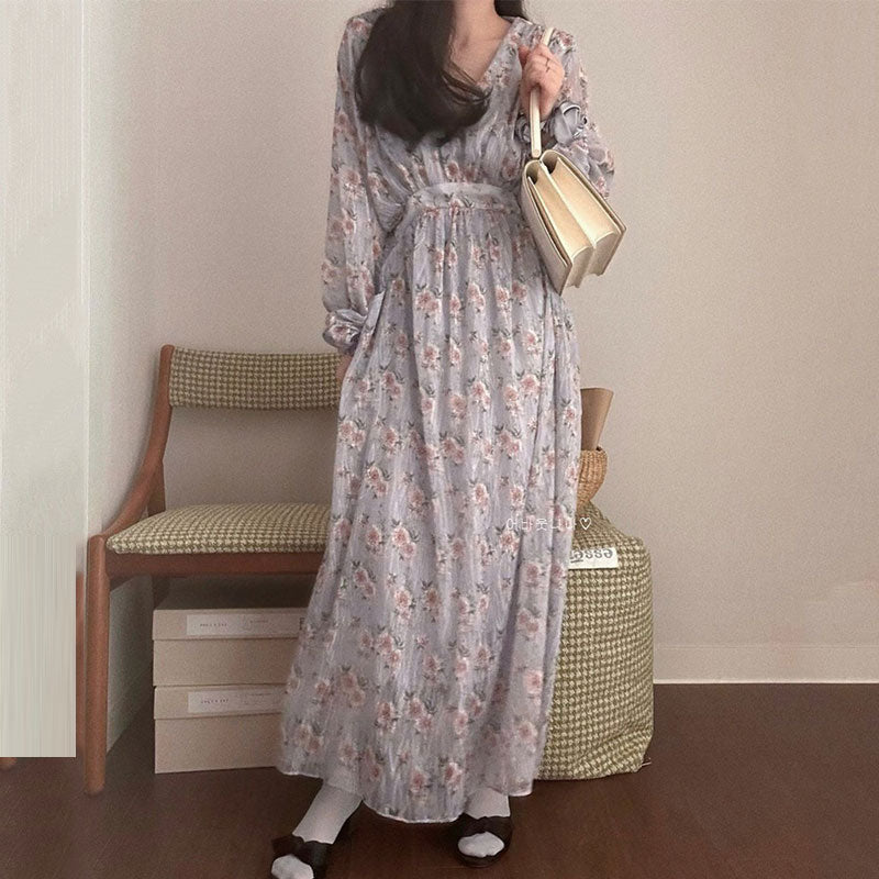 花柄マキシワンピース｜ワンピース｜ブルーの商品イメージ