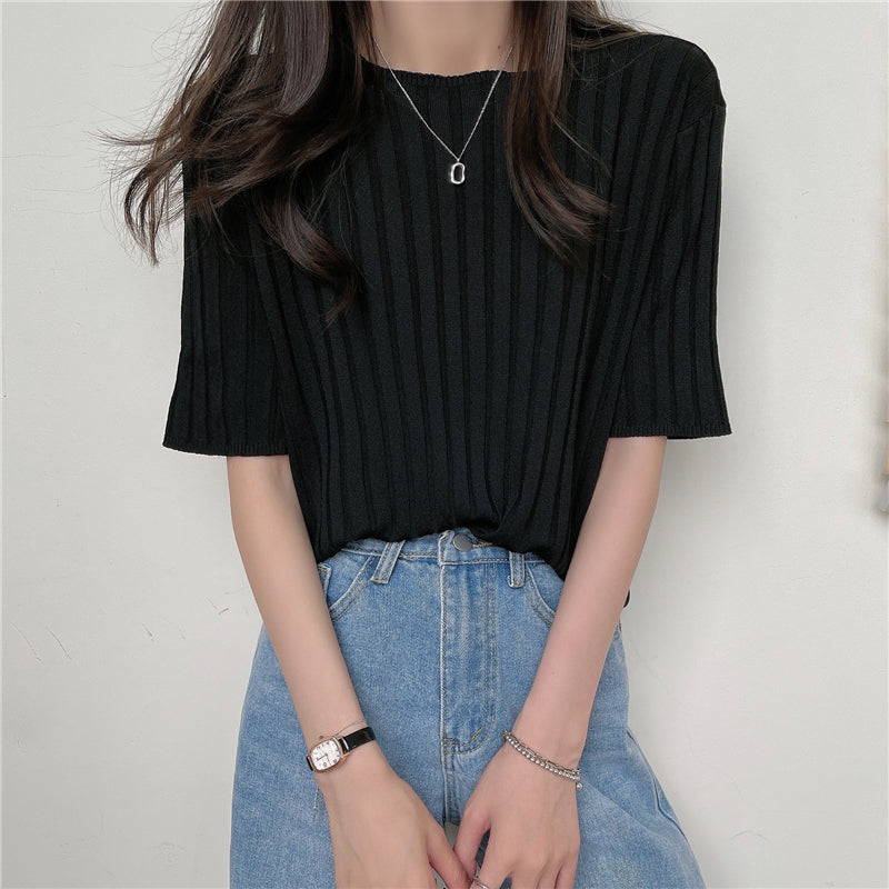 ストライプ無地半袖ニット｜Tシャツの商品イメージ
