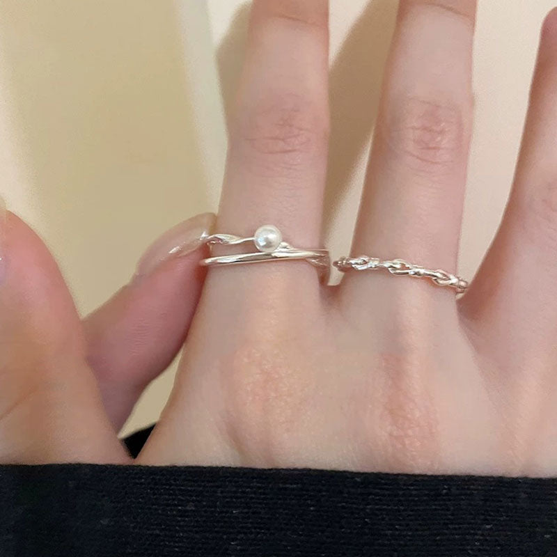 3本組リング｜セットリボン・パール・チェーンシルバーカラー可愛いアクセサリーの商品イメージ