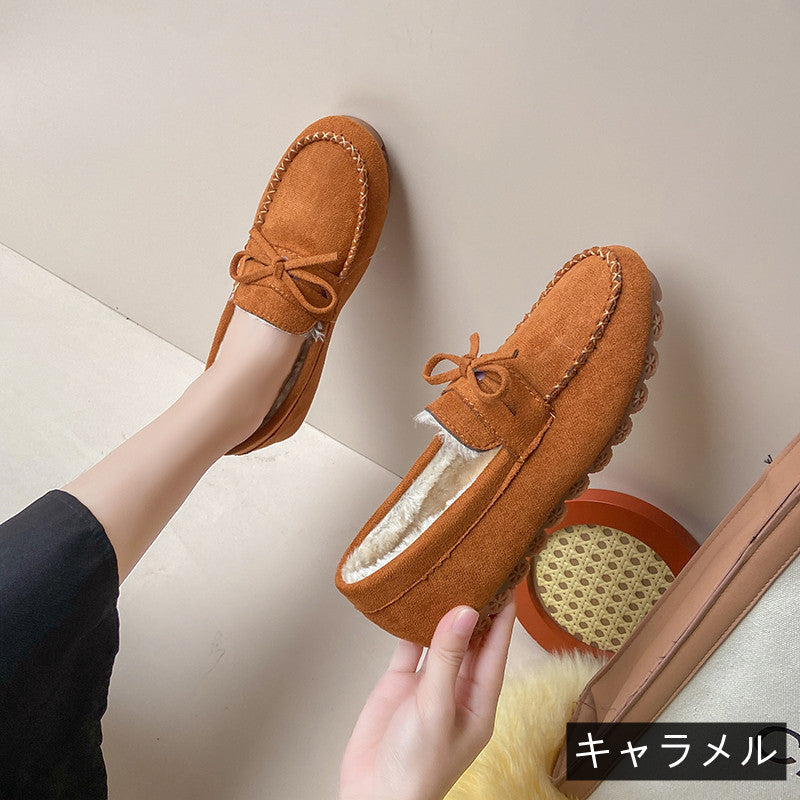 ローファー｜シューズ裏起毛暖かい冬パンプス｜キャメルの商品イメージ