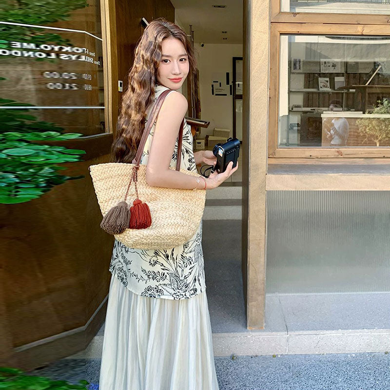 花柄ノースリーブベストワンピース｜重ね風シルエットの商品イメージ
