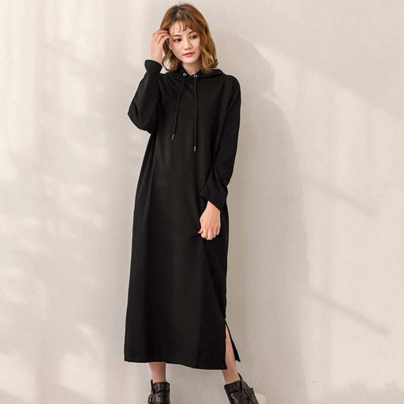 無地フード付きロングワンピース｜カーキの商品イメージ