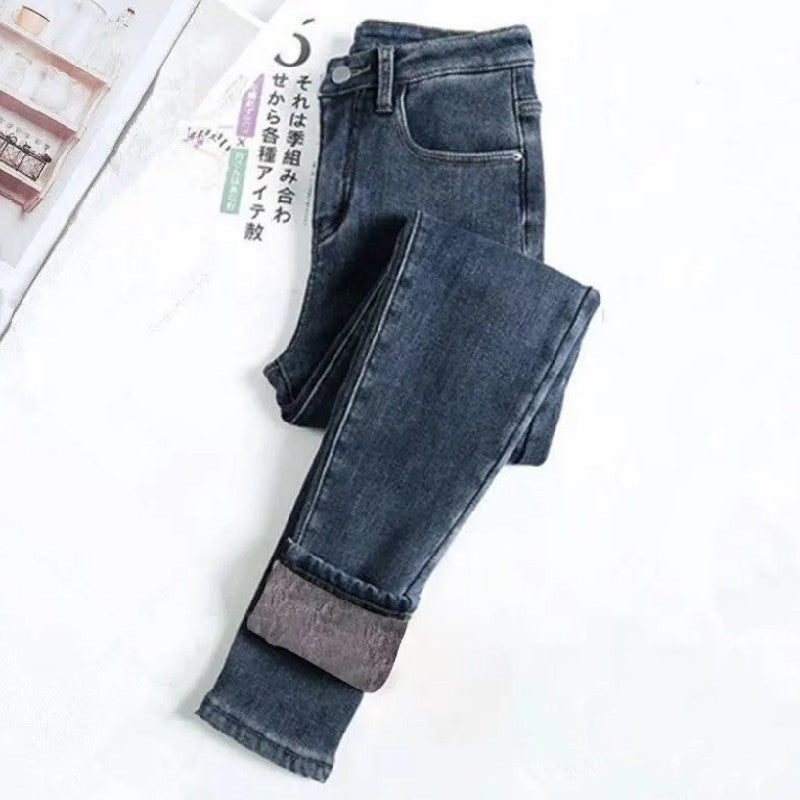 裏起毛ハイウエストデニム｜パンツ｜ブルーの商品イメージ