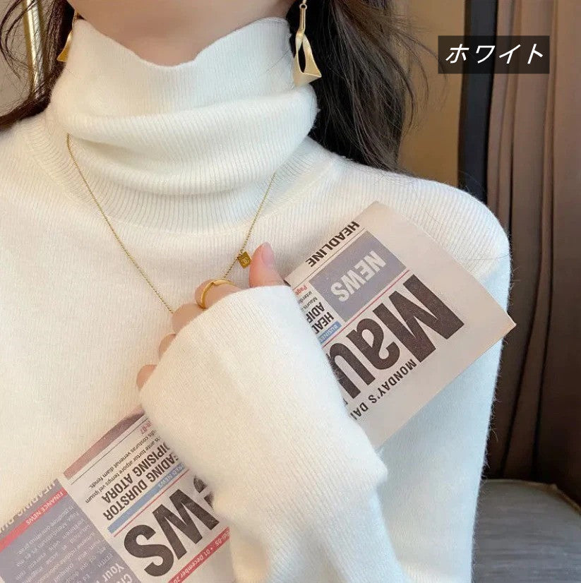 無地ニット｜スリムハイネックトップス｜ブルーの商品イメージ