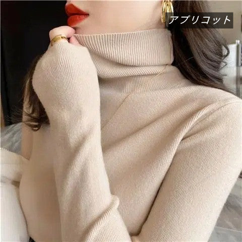 無地ニット｜スリムハイネックトップス｜ブラックの商品イメージ