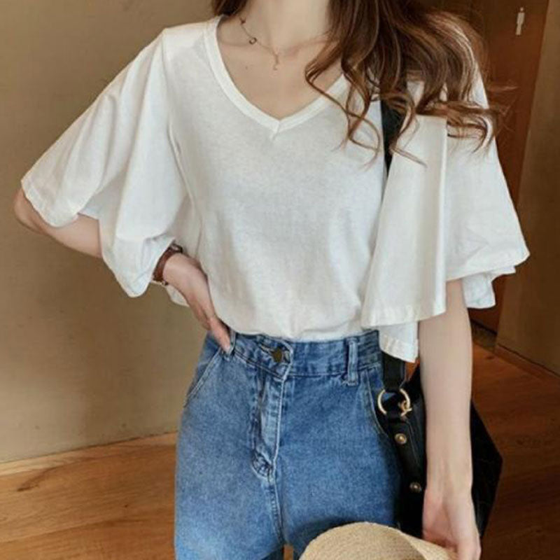 フレア裾半袖無地Tシャツ｜トップス｜ブラックの商品イメージ